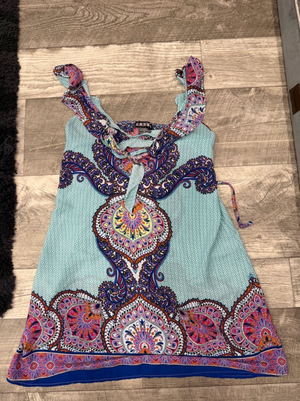 Boho Paisley Print Sleeveless dress - Aqua & Multicolor